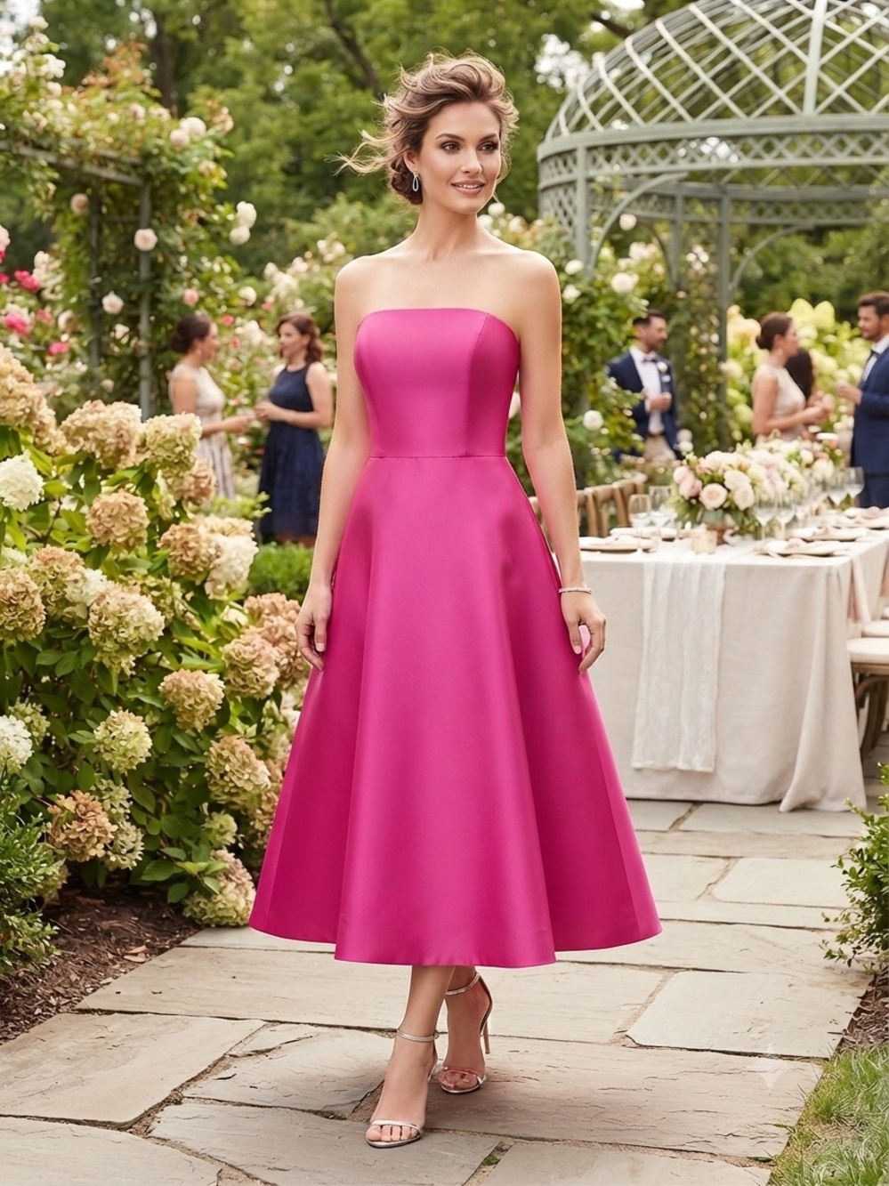 Lillie Rubin Y2K Strapless Fuchsia Tea-Length A-Line Dress 2